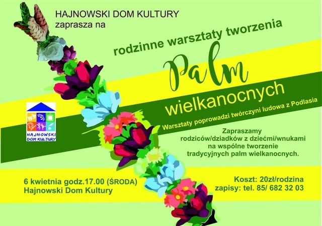 grafika palmy oraz logo organizatora i informacje o wydarzeniu