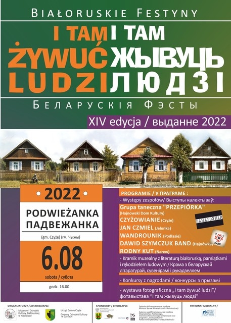 na zdjęciu wiejskie chaty oraz logo organizatora i informacje o wydarzeniu