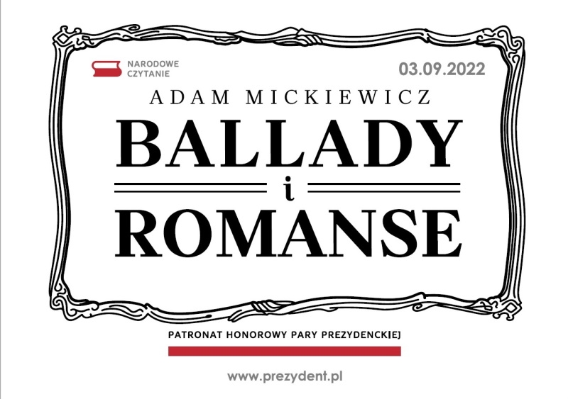 Na białym tle w ramce napis: Adam Mickiewicz Ballady i romanse