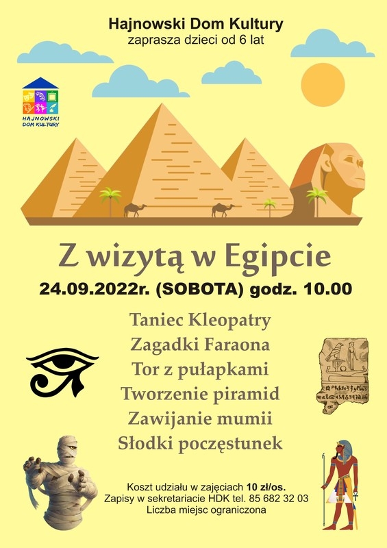 Grafika egipskich motywów oraz logo organizatorów i i nformacje o wydarzeniu