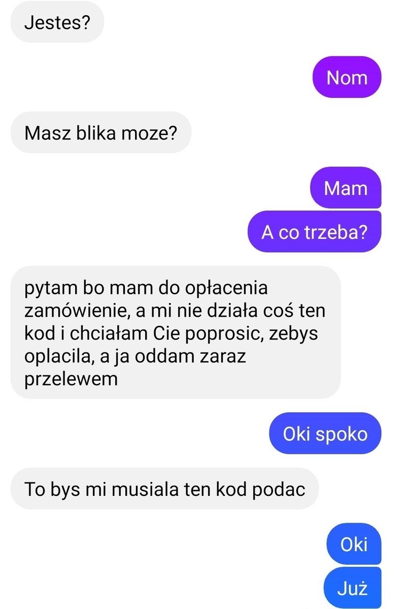 fragment rozmowy na komunikatorze