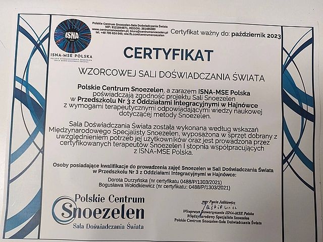 Certyfikat Snoezelen