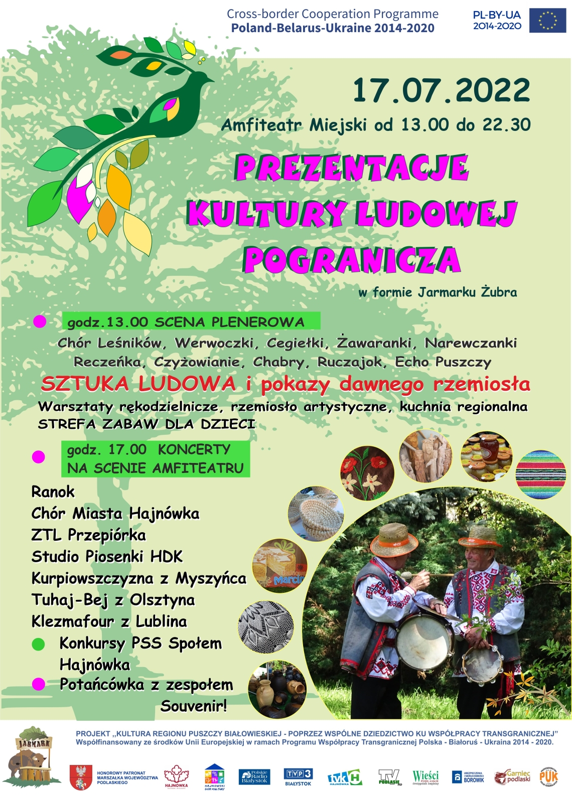 plakat wydarzenia; tło jest w różnych odcieniach zieleni, na nim informacje dotyczące wydarzenia