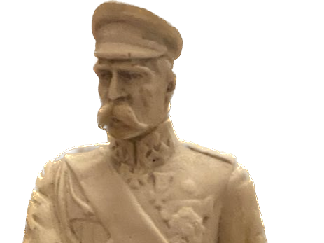 wizualizacja pomnika, przedstawiająca postać marszałka stojącego na niewysokim cokole