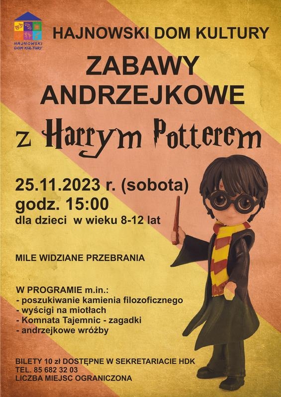 grafika Harego Pottera oraz logo organizatora i informacje o wydarzeniu