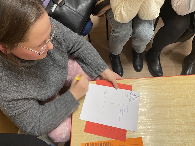 Rodzice, nauczyciele, opiekunowie dzieci, w trakcie mini warsztatów dotyczących umiejętności dzieci w wieku od 3 do 6 roku życia.