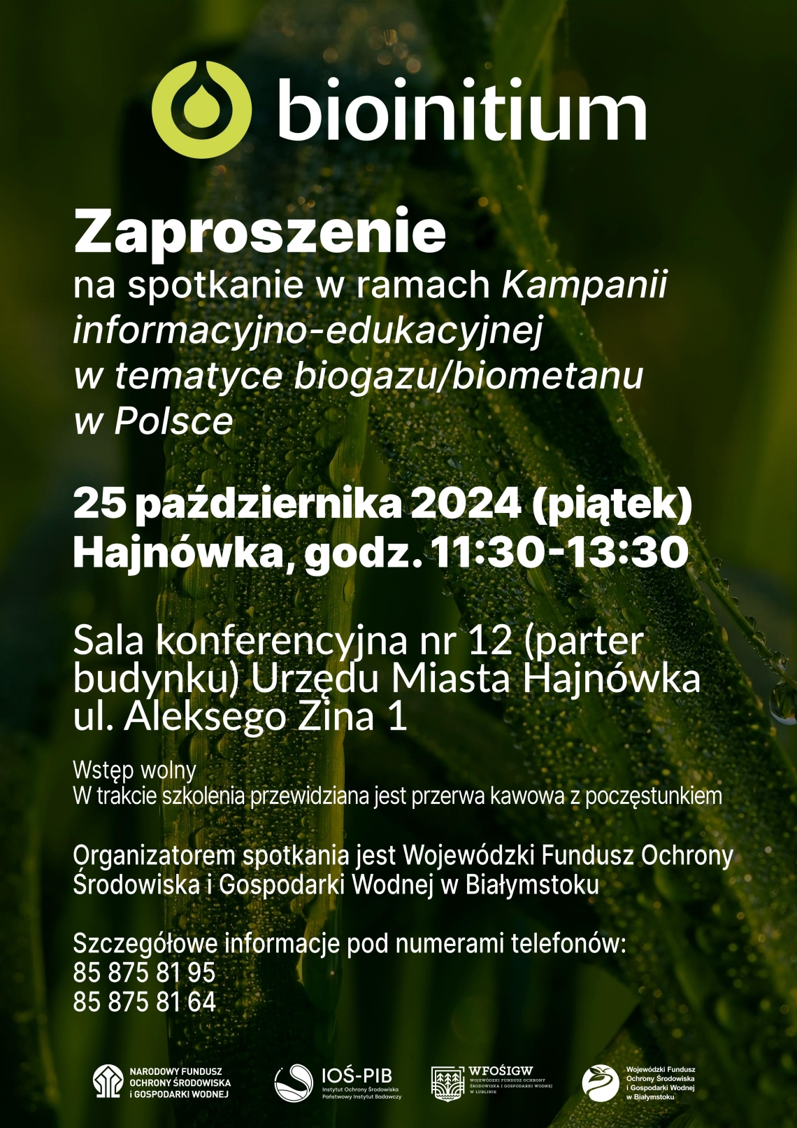 plakat wydarzenia, na zielonym tle prezentującym roślinność informacje o spotkaniu