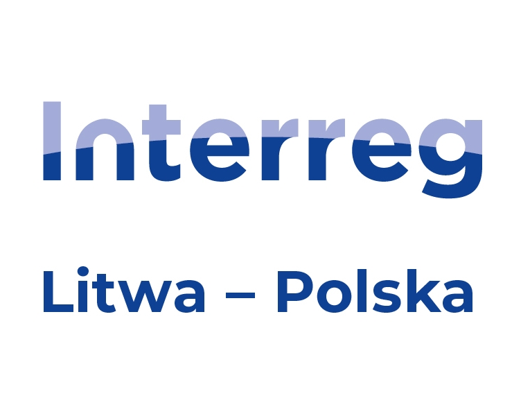 logotyp: na białym tle niebieski napis Interreg Polska-Litwa współfinansowany przez Unię Europejską, w środku flaga Unii Europejskiej