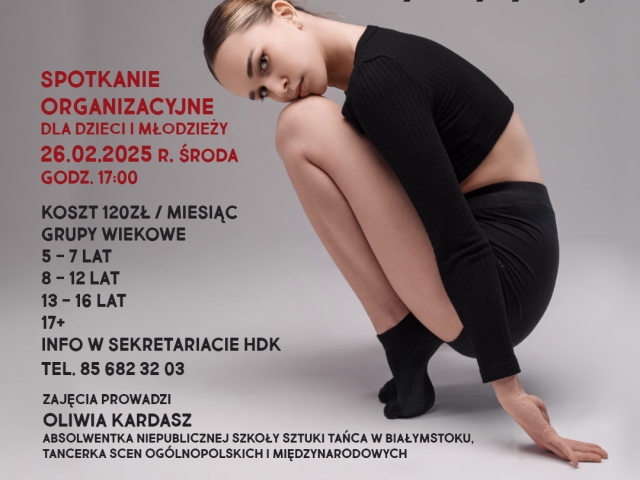 Plakat zawiera informacje o naborze do grupy tanecznej