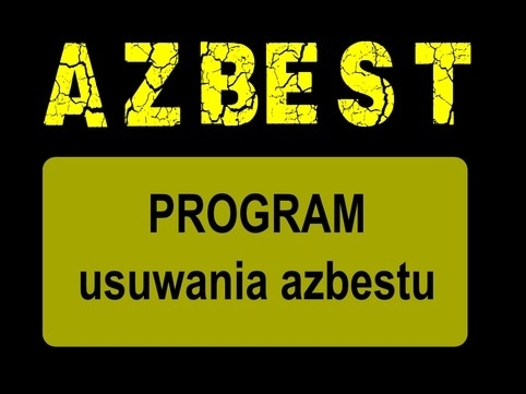 czarno-żółty baner z napisami AZBEST