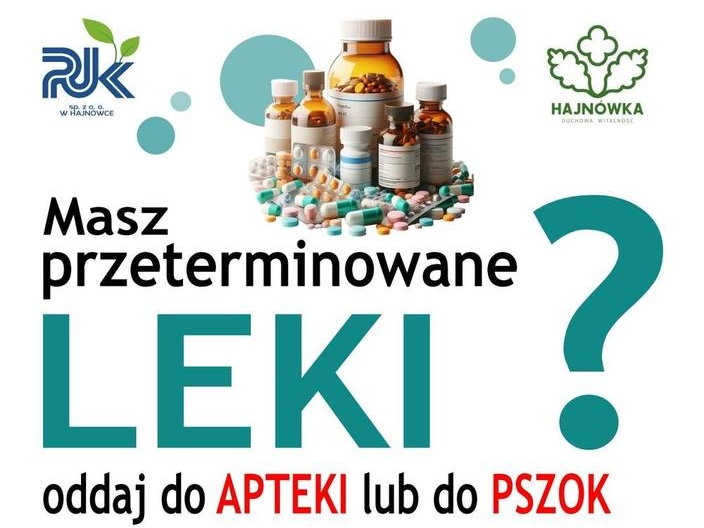 Napis Masz przeterminowane leki? oraz loga i grafika tematyczna