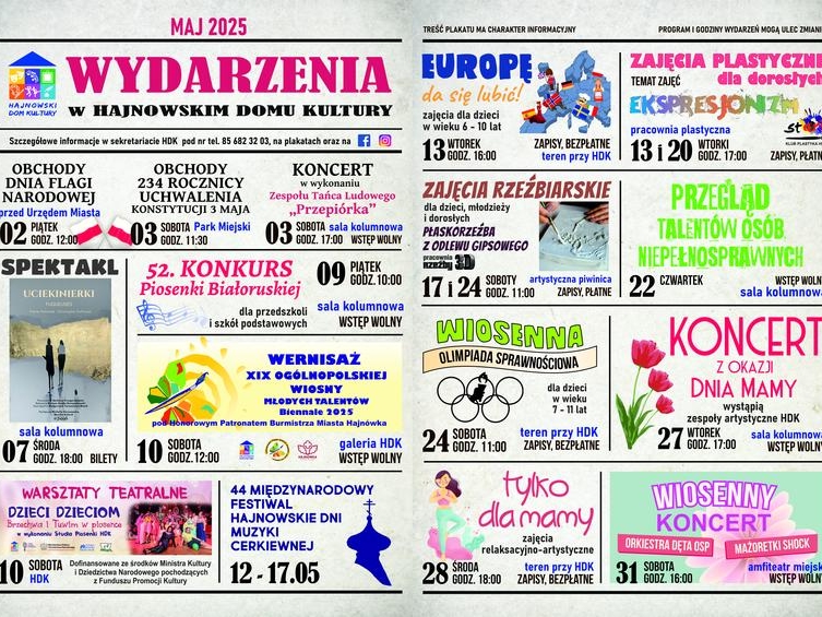 informacje o wydarzeniu, logo organizatora, grafika tematyczna