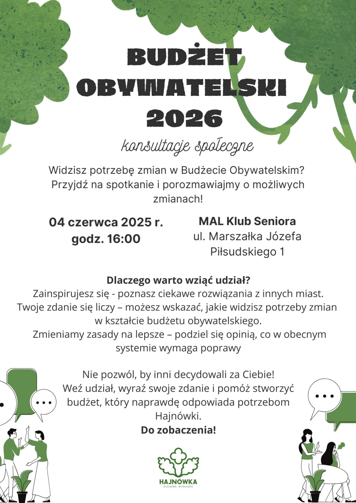 Plakat informujący o konsultacjach społecznych
