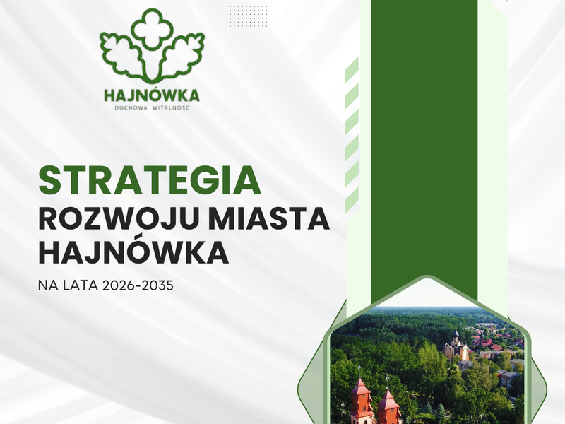 logo HHajnówki oraz napis: STRATEGIA ROZWOJU MIASTA HAJNÓWKA NA LATA 2026 - 2035