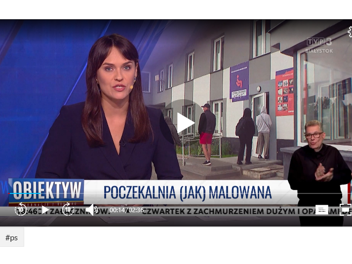 prezenterka zapowiada reportaż. W prawym dolnym roku - osoba migająca