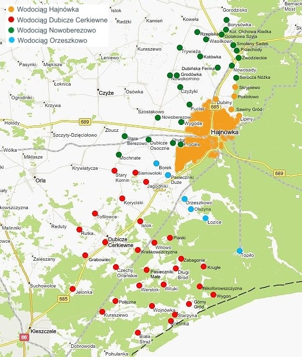mapa - siedci wodociągowe