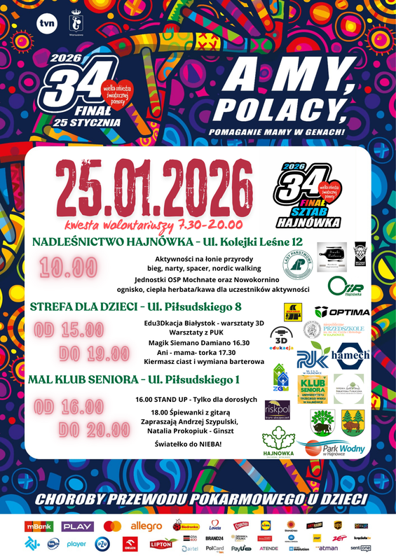 informacje o wydarzeniu, logo organizatora, grafika tematyczna