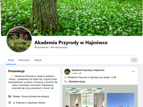 zrzut ekranu na stronę fb Akademii Przyrody w Hajnówce