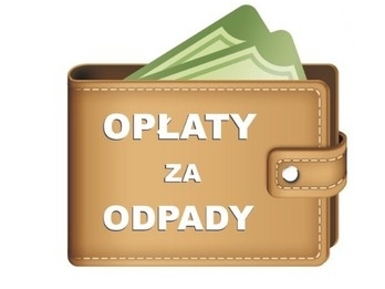 grafika skórzanego portfela,z krórego wystaja dwa banknoty oraz biały napis: OPŁATY za ODPADY