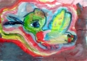 Liliany- zdjęcie pracy plastycznej. Kolorowy ptak w locie namalowany farbą wodną. 