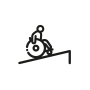 piktogram; na białym tle czarna grafi prezentująca osobę na wózku inwalidzkim jadą na pochylni