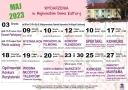 harmonogram na maj oraz zdjęcie budynku domu kultury
