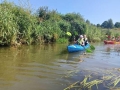 uczestnicy spływu płyną rzeką na kajakach