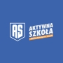 logo programu, na niebieskim tle biały napis Aktywna Szkoła, na pomarańczowym pasku biały napis z Ministerstwem Sportu i Turystyki