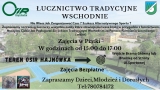 plakat zapowiadający zajęcia z informacjami na tle zdjęcia stadionu miejskiego