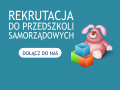 napis Rekrutacja do przedszkoli samorządowych oraz grafika misia i klocków
